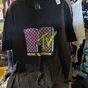 MTV Black Tee with Checkered Logo xl